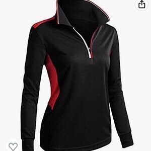 Cloverly Sport Wear Long Sleeve 2-Tone Zip-up Polo Shirt XL red black